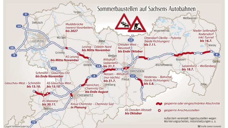 Auf diesen Autobahnabschnitten in Sachsen besteht besonders große Staugefahr.