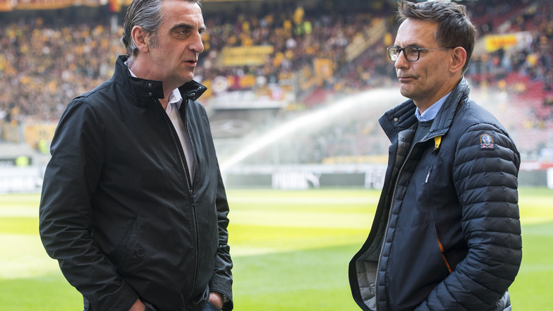 Noch sind sie zu zweit: Dynamos Geschäftsführer Ralf Minge (Sport/l.) und Michael Born (kaufmännisch).