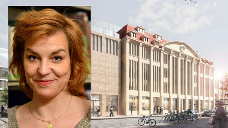 "Mit Anbauten verschandelt": Die Autorin Jasna Zajcek möchte nicht, dass das Kaufhaus in Görlitz so umgebaut wird, wie auf dem Entwurf zu sehen.