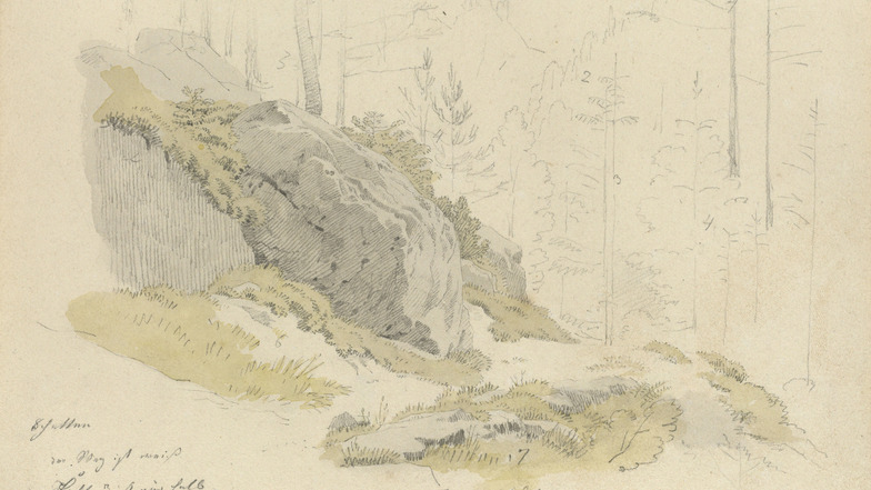 Caspar David Friedrich, Felsen an einem Waldweg (mit Blick in eine Schlucht), 1810