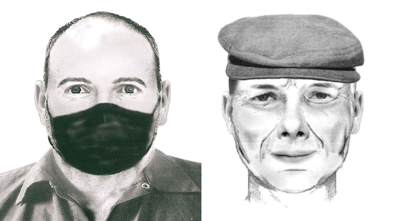 Wer kennt diese Männer? Mit dem Phantombild links sucht die Dresdner Polizei einen Geldboten, mit dem Phantombild rechts die Leipziger Kripo.