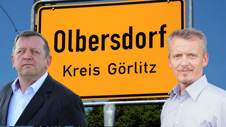 Mike Herglotz (links) will Andreas Förster als Bürgermeister von Olbersdorf auf demokratischem Weg beerben. Allerdings wirft er dem Amtsinhaber einen ungleichen Wahlkampf vor.
