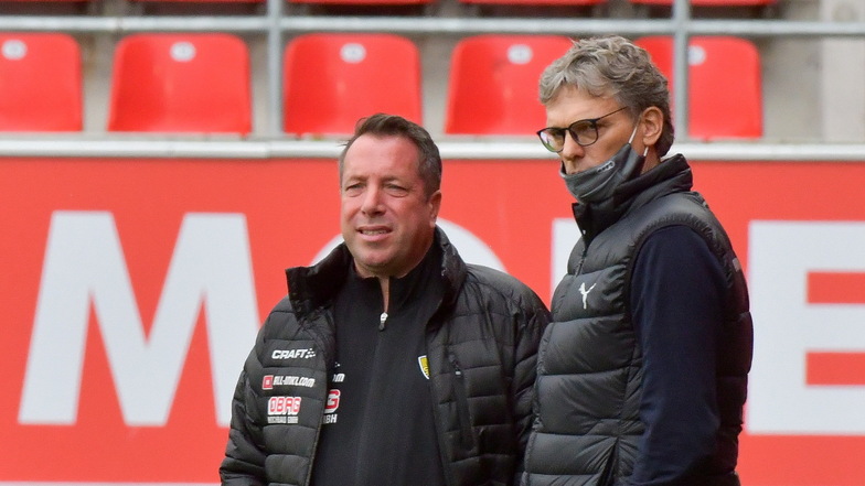 Michael Henke (r.) kennt Dynamo-Coach Markus Kauczinski aus gemeinsamen Zeiten in Ingolstadt. Als Kauczinski dort 2016 Trainer war, kümmerte sich Henke um internationale Beziehungen – und wurde sein Nachfolger.