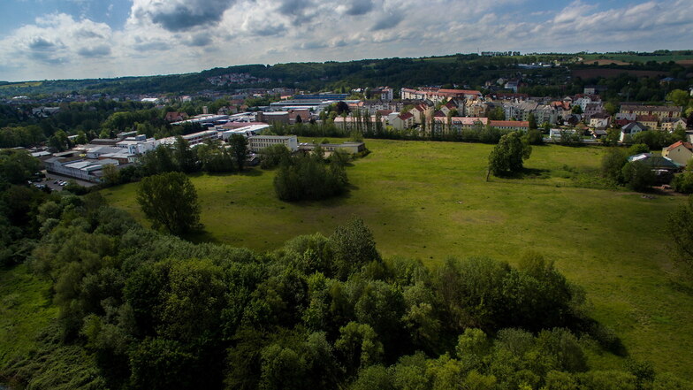 Das künftige Wohngebiet Walduferviertel von oben. Hier stand bis Anfang der 1990er-Jahre die Döbelner Zuckerfabrik. Voraussichtlich gegen Ende des Jahres wird mit dem Bau der ersten Häuser begonnen.