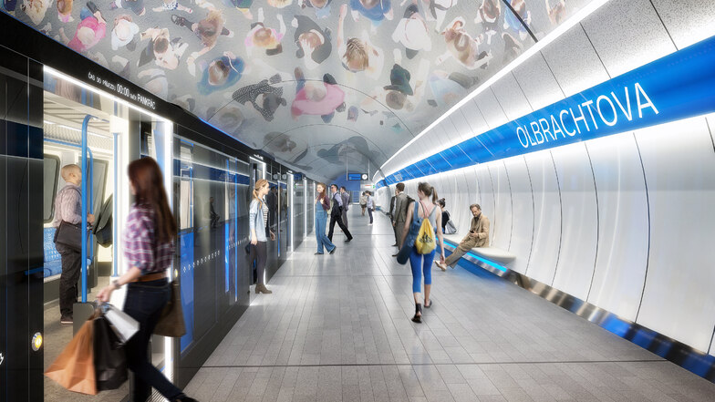 Illustration zur neuen Metro Linie D in Prag: So soll die Station Olbrachtova aussehen.