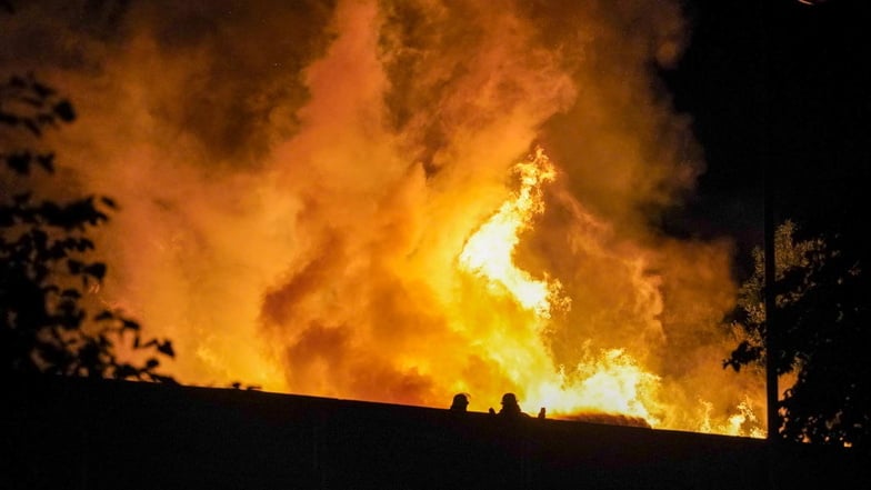 In Miltitz brannte in der Nacht zu Donnerstag Altholz. Meterhoch schlugen die Flammen in de Himmel.