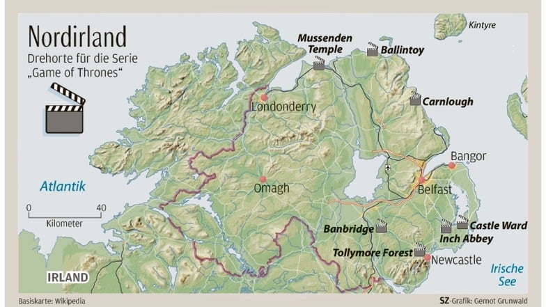 Nordirland: Drehorte von "Game of Thrones". Grafik: SZ/Gernot Grunwald