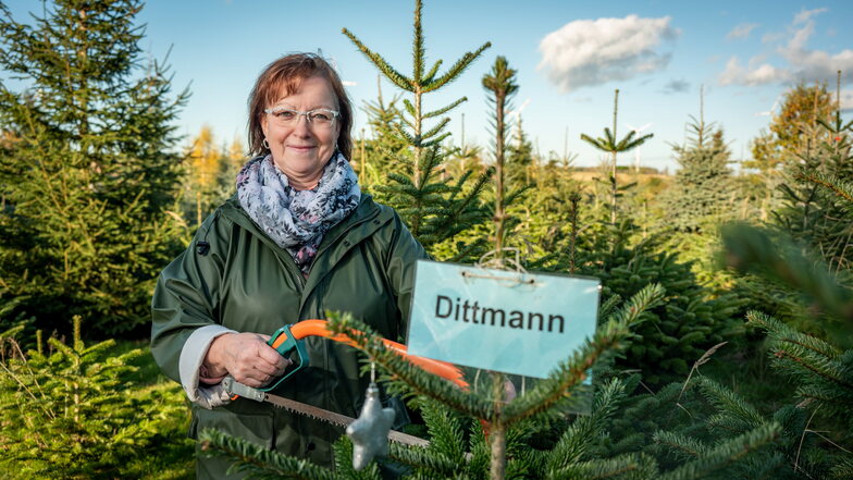 Chefin Rea Winkler inmitten der Plantage, wo sich die ersten Kunden ihren Weihnachtsbaum schon im Sommer sichern.