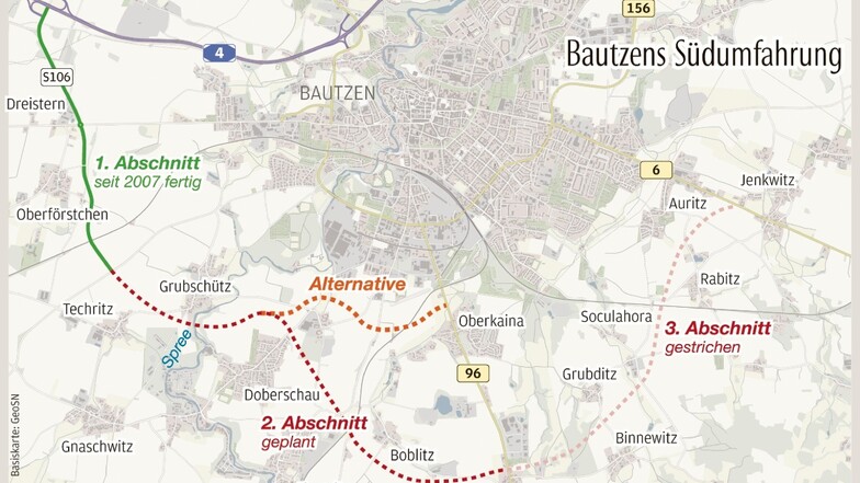 Viel näher zur Stadt Bautzen könnte der zweite Abschnitt der Südumfahrung verlaufen. So sieht es ein neuer Vorschlag vor, der gerade geprüft wird.