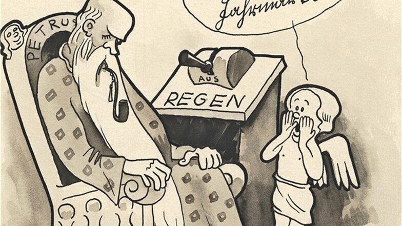 So karikierte Günter Hain den total verregneten Jahrmarkt von 1933 in einen seiner ersten Zeitungsbilder.