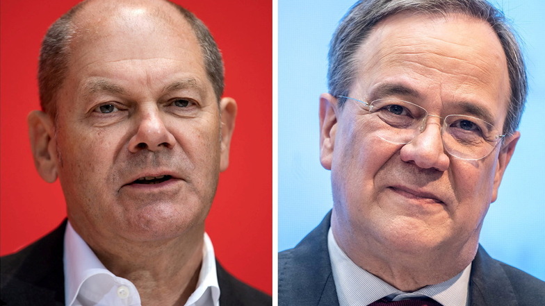 SPD-Kanzlerkandidat Olaf Scholz (l.) hat Unions-Kandidat Armin Laschet (CDU) nach einer aktuellen Umfrage in der Wählergunst überholt.