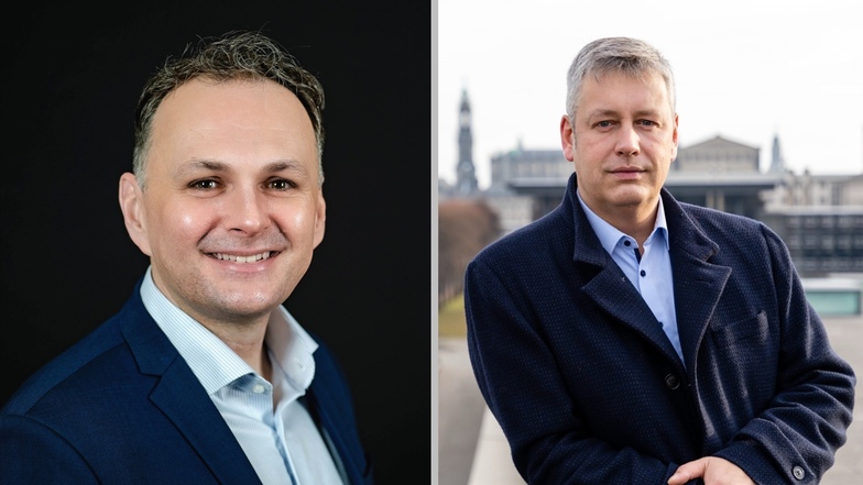 Albrecht Pallas (rechts) will für die SPD Dresdner Oberbürgermeister werden, die Linke schickt André Schollbach ins Rennen.