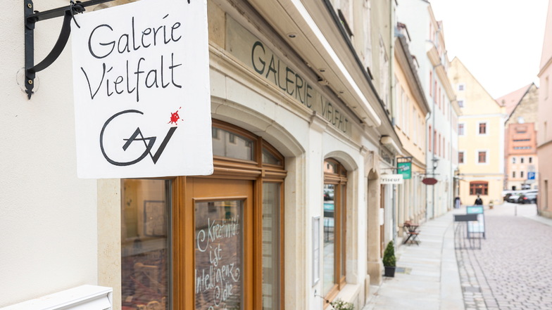 "Vielfalt" steht nicht nur draußen dran, sondern gibt es drinnen: In der Galerie auf der Badergasse in Pirna präsentieren sich 17 Künstler.