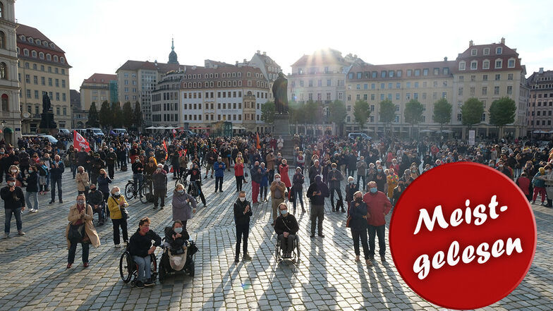 Protest gegen Pegida auf dem Neumarkt: Die fremdenfeindliche Bewegung nimmt aus Sicht von 6.000 befragten Dresdnern einen Spitzenplatz auf der Problemliste ein.
