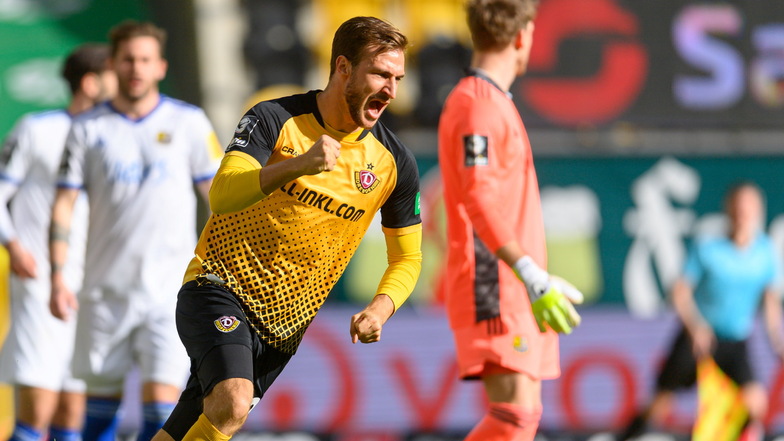Dynamos Pascal Sohm erzielt den Treffer für Dynamo, danach vergeben die Dresdner noch drei gute Chancen - es bleibt beim 1:1 gegen Saarbrücken.