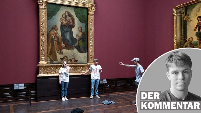In der Gemäldegalerie Alte Meister haben Aktivisten die Sixtinische Madonna für eine Aktion benutzt.