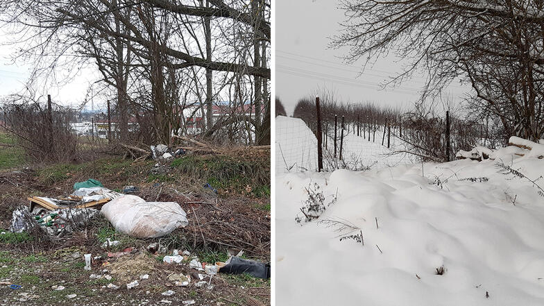 Der Schnee lässt den Müll am Meuschaer Weg in Heidenau zwar verschwinden, aber nur optisch.