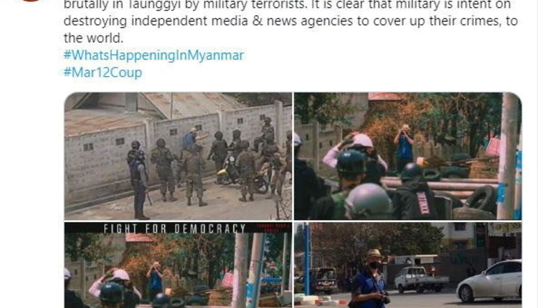 Die Bilder zeigen Robert Bociaga, einen polnischen Journalisten, der für die Deutsche Presse-Agentur in Myanmar tätig ist. Bociaga ist von Sicherheitskräften im Zentrum des Landes festgenommen worden.