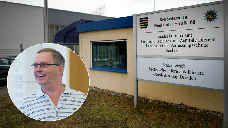 Ex-NPD-Stadtrat Hartmut Krien soll den Zugang zum Landeskriminalamt Sachsen bewacht haben.