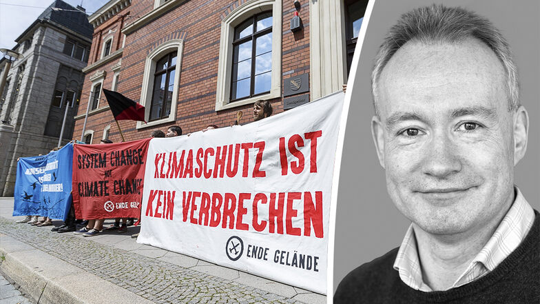 Aktion der Initiative "Ende Gelände" vor dem Landgericht Görlitz anlässlich des Prozesses gegen einen Umweltaktivisten