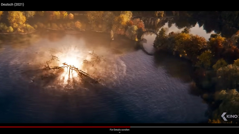 Die Trailer-Szene, in der die Rakotzbrücke am Rande einer Actionsszene eingebaut wurde.