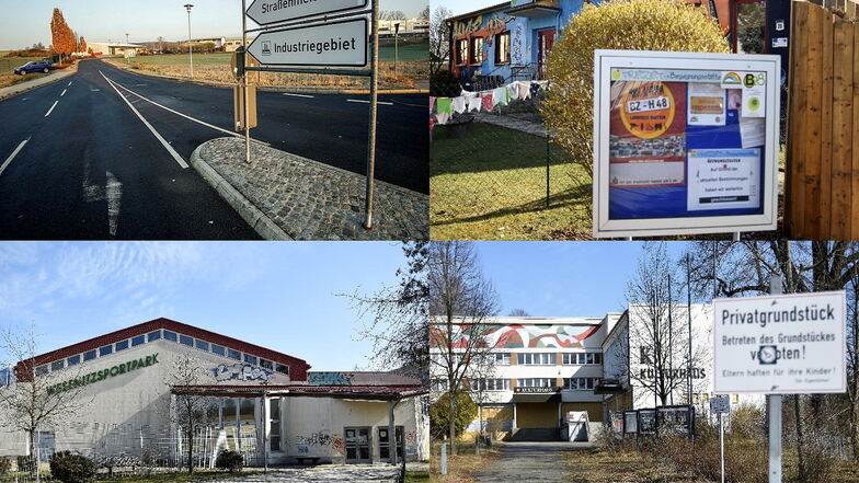 Die Stadt Bischofswerda will unter anderem in das Gewerbegebiet Nord 2 (o.l.), den Offenen Treff B 28 (o.r.), die Wesenitzsporthalle (u.l.)und das Kulturhaus
investieren.