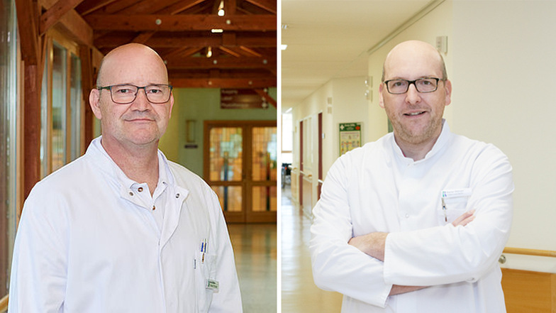 Nils Walther (links), Chefarzt der Klinik für Chirurgie, und Rainer Stengel (rechts), Chefarzt der Klinik für Innere Medizin, am Krankenhaus Emmaus Niesky.
