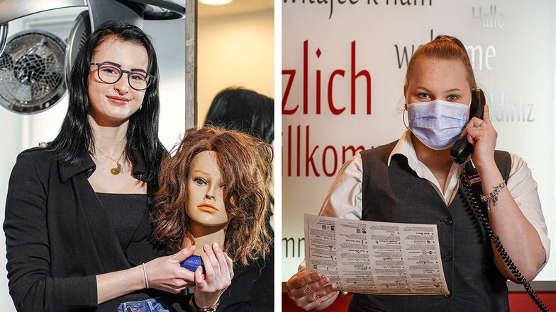 Alina Döcke (l.) absolvierte in der "Haarschmiede" in Bautzen eine Ausbildung zur Friseurin. Jenny Gottstein ist im dritten Ausbildungsjahr zur Hotelfachfrau. Sie arbeitet im Hotel Best Western in Bautzen.