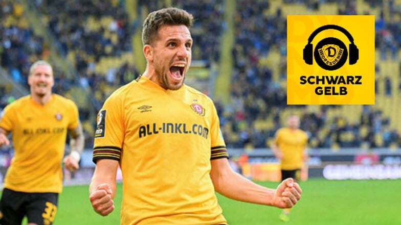 Ahmet Arslan ballt vor Freude die Fäuste - denn Dynamo kann doch noch gewinnen. Und gibt es im Jubiläumsjahr 2023 auch andere Gründe zum Feiern? Darum geht's in der neuen Folge bei "Schwarz-Gelb, der Dynamo-Podcast".