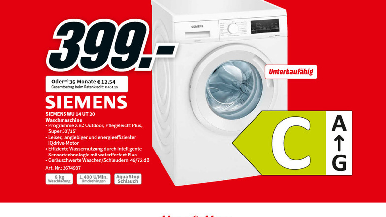 Die Siemens WU 14 UT 20 Waschmaschine für nur 399€