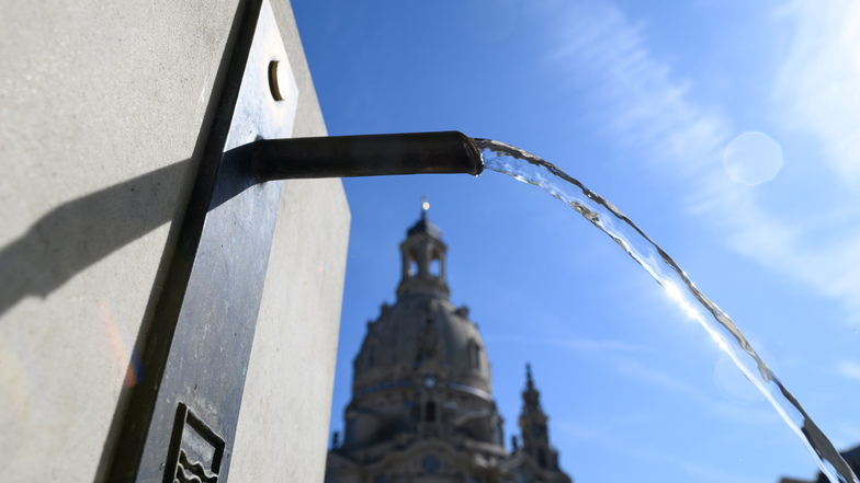 Trinkwasserbrunnen wie hier am Dresdner Neumarkt werden in diesen Tagen enorm wichtig. Sie sind ein erheblicher Schutzfaktor vor den Hitzefolgen.