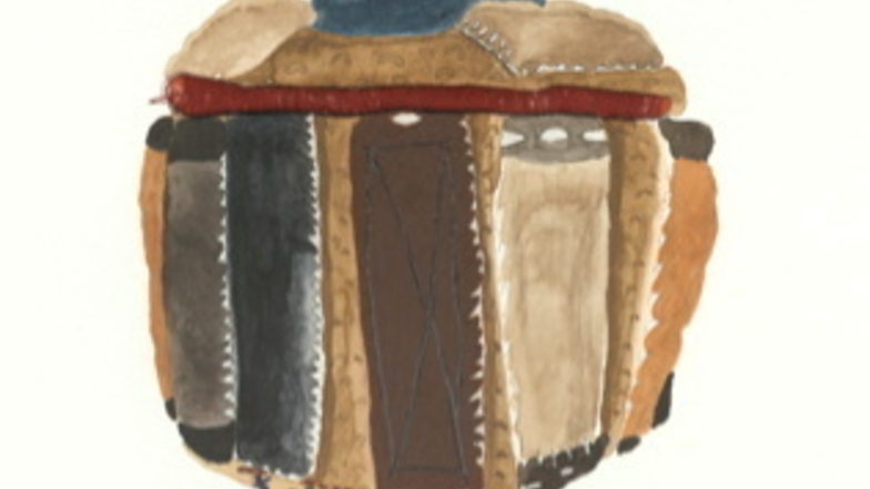 Die Kopfbedeckung des unbekannten Dagomba-Kriegers ist weder im Museum noch im Internet als Foto zu sehen, sondern als Aquarell.