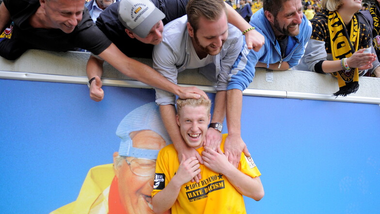 Fast sieben Jahre ist es her: Robin Fluß nach seinem Profi-Debüt als 18-Jähriger für Dynamo Dresden.