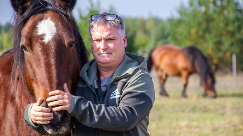Die Landschafts-, Nutz- und Wildtierpflege GmbH verfügt über 30 Pferde, darunter auch zwei Kaltblüter (im Bild mit Geschäftsführer Dr. Mario Stenske), die immer mal wieder zu Kremserfahrten eingespannt werden.