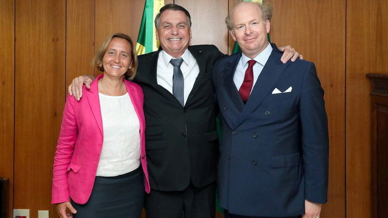 Beatrix von Storch, Jair Bolsonaro, und Sven von Storch im Präsidentenpalast