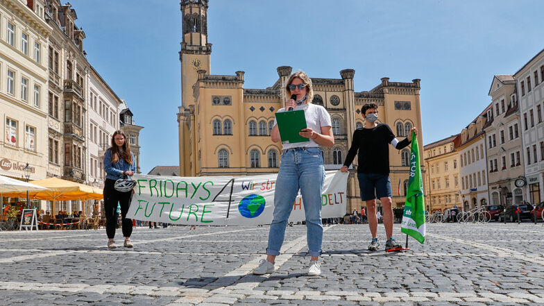 Ja, es gibt sie noch: Die Zittauer Fridays for Future-Bewegung demonstrierte am Mittag auf dem Marktplatz.