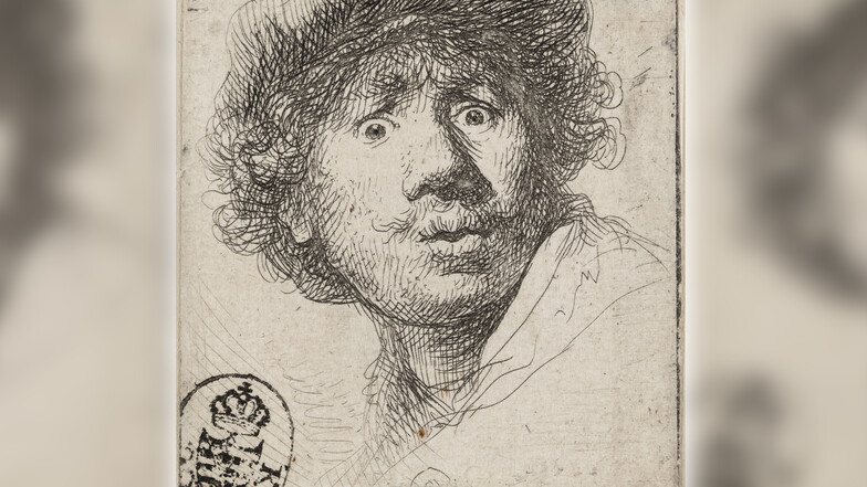 Variabel im Gesichtsausdruck, innovativ in der Technik: Rembrandts Selbstbildnis mit aufgerissenen Augen, eine Radierung von 1630.