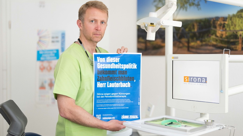 Dr. Henning Sporbeck, Zahnarzt in Bannewitz, wehrt sich gegen die Sparpläne bei Zahnbehandlungen.