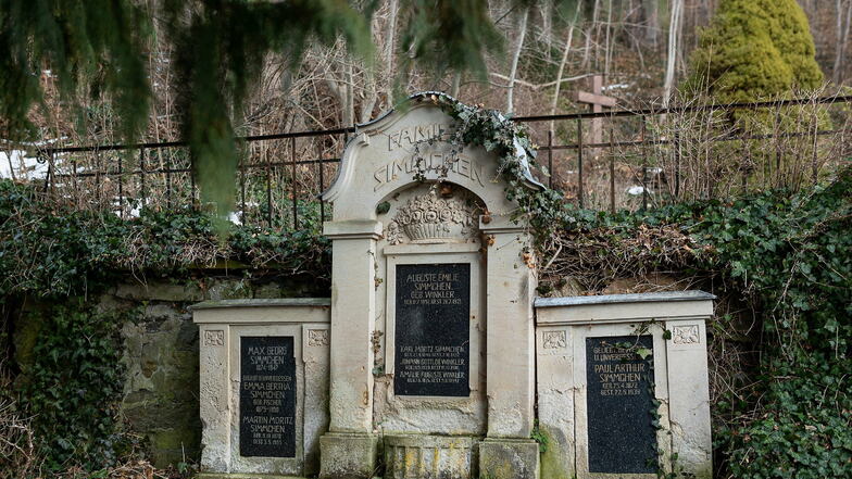 Das Familiengrab Simmchen und Winkler. Fünf der hier Bestatteten waren Werkmeister in Uhrenfirmen, unter anderem bei Lange.