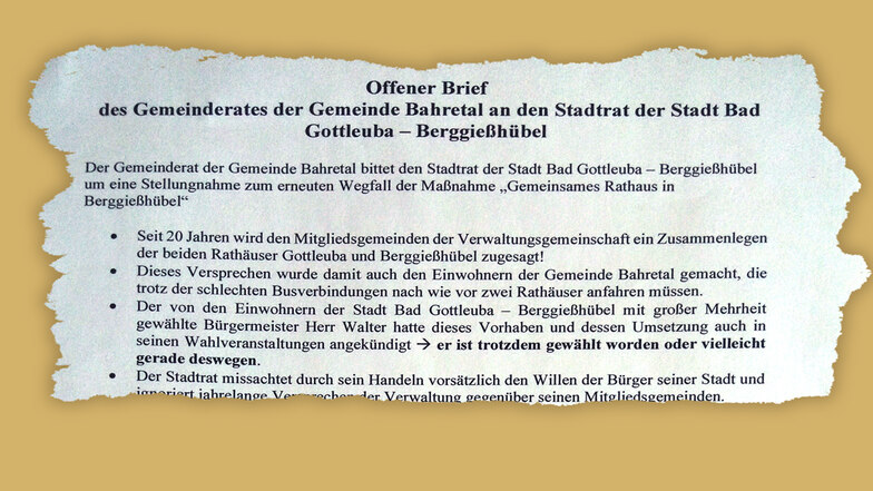 Der offene Brief des Gemeinderats Bahretal an den Stadtrat Bad Gottleuba-Berggießhübel.