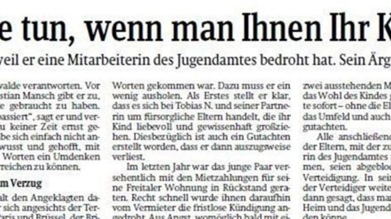 Im Mai hat die Sächsische Zeitung über ein Gerichtsverfahren berichtet. Ein Vater war im Jugendamt ausgerastet.