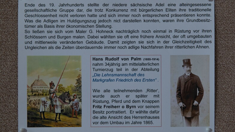 Das nachgestellte Bild nach dem Turnierzug zeigt Hans Rudolf von Palm vor dem alten Schloss Lauterbach, das 1865 umgebaut wurde.
