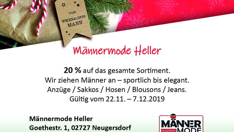 Männermode Heller, Goethestr. 1, 02727 Neugersdorf (Nahe Kaufhaus Spreequelle)