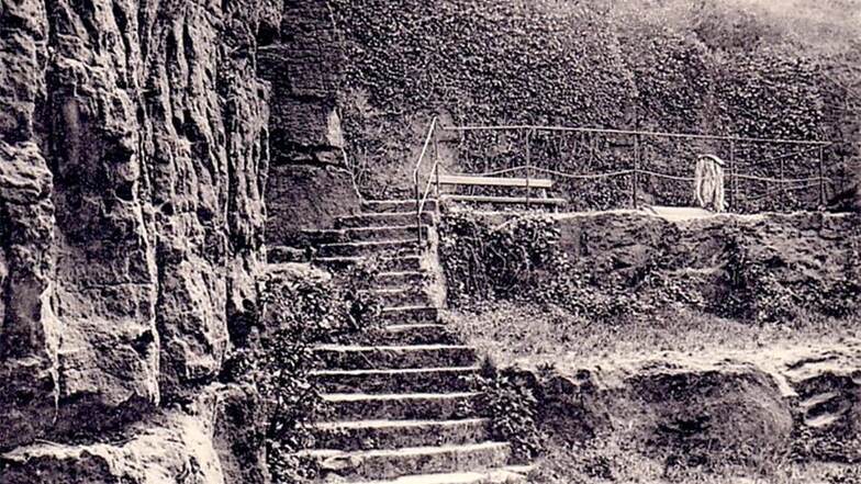 So sah die 1889 vom Verschönerungsverein errichtete Treppenanlage im Kreuzgarten im Jahr 1902 aus.