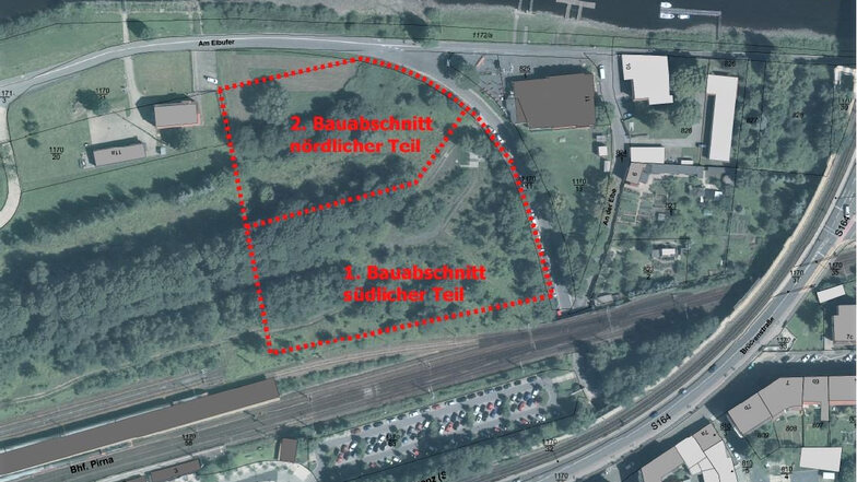 Lageplan für den geplanten P+R-Parkplatz im Pirnaer Zentrum.