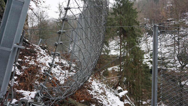 Vier Meter hohe Stahlnetze schützen Hrensko (Herrnskretschen).