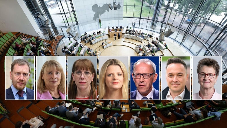 Michael Kretschmer (CDU), Petra Köpping (SPD), Katja Meier (Grüne), Susanne Schaper (Linke), Jörg Urban (AfD), Robert Malorny (FDP), Sabine Zimmermann (BSW).