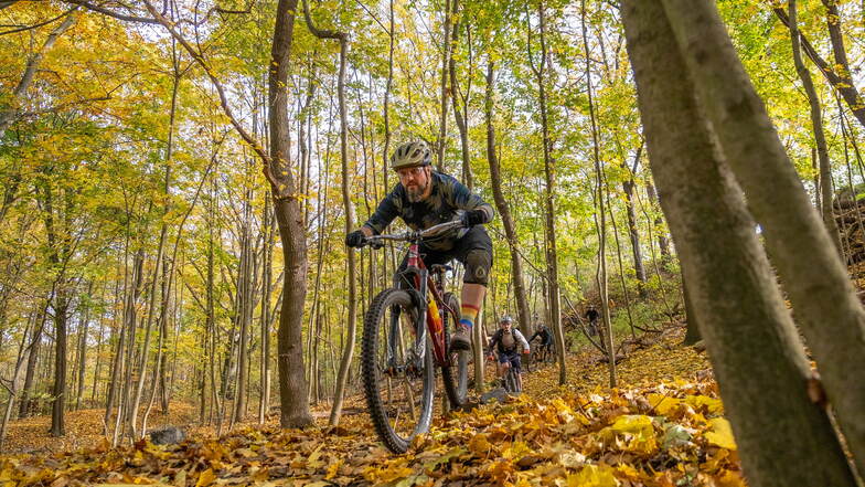 David Kossmann beim Mountainbiken in der Dresdner Heide: Der 44-Jährige ist ein ausgewiesener Kenner der Fahrradbranche.