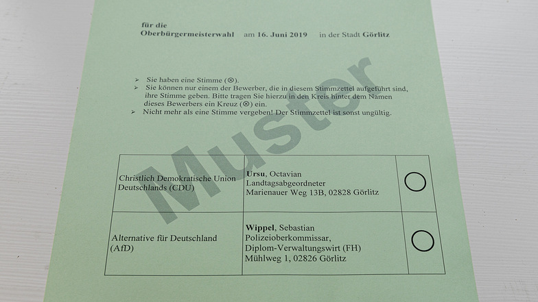 Und so sieht der Stimmzettel für alle Wähler heute in Görlitz aus.