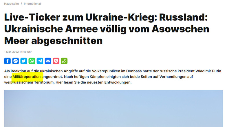 Mitunter bis in den Wortlaut folgt RT DE den Anweisungen des Kreml: Der Krieg soll verharmlosend als "Militäroperation" bezeichnet werden.